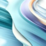 A dynamic motion graphic of blurred lines and action poses featuring 3D geometric shapes in teal, grey, cream, light purple, burnt orange, and cornflower blue, with cool colors of blues, greens, and purples