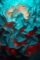 Overhead view of bioluminescent papier-mâché, deep teal, swirling textures, glowing colors, natural light effects, calm, luxurious, vibrant top-down perspective